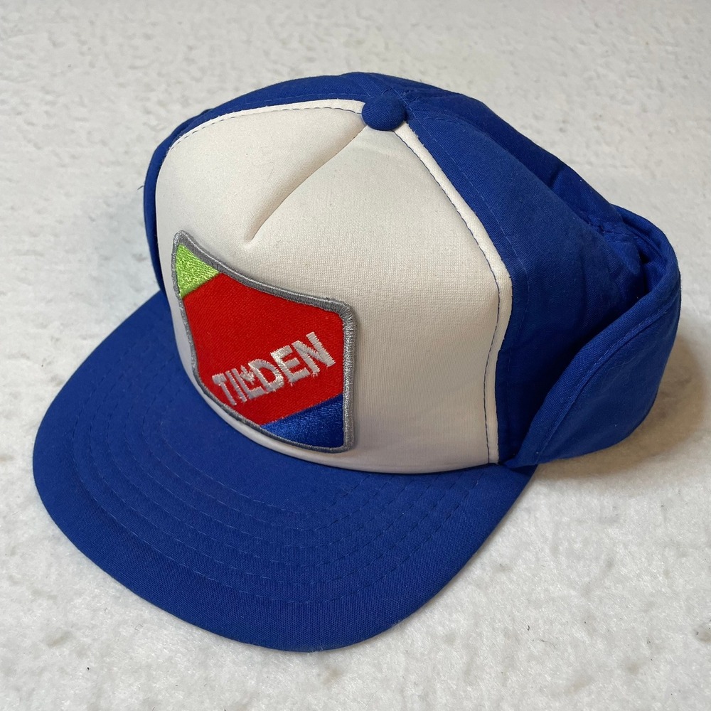 Vintage Tilden Patch‎ Trucker Hat Blue White Mesh One Size Fits All Made Korea